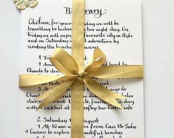 Itinerario escrito a mano: Regalo personalizado para él o ella.