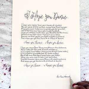 «Espero que bailes» (lámina): Letra manuscrita de Lea Ann Womack, lámina caligráfica para la boda de su hija