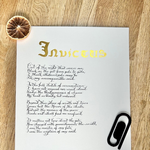 Handwritten Invictus Poem, Invictus Poem Print, Poem for friend, Calligraphy poem, Inspirational poem, Motivational poem, Cheer up poem