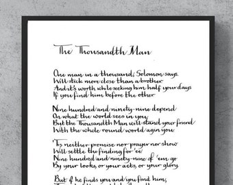 The Thousandth Man, poem print, A4, wall print, Rudyard Kipling, best friend poem, best pal poem