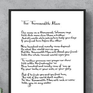 The Thousandth Man, calligraphy poem print, A4 poem print, calligraphy wall print, Rudyard Kipling print, best friend poem, best pal poem