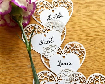x10 Heart place cards, heart name cards, hearts, wine glass card, heart wedding decor, place cards, flat escort cards