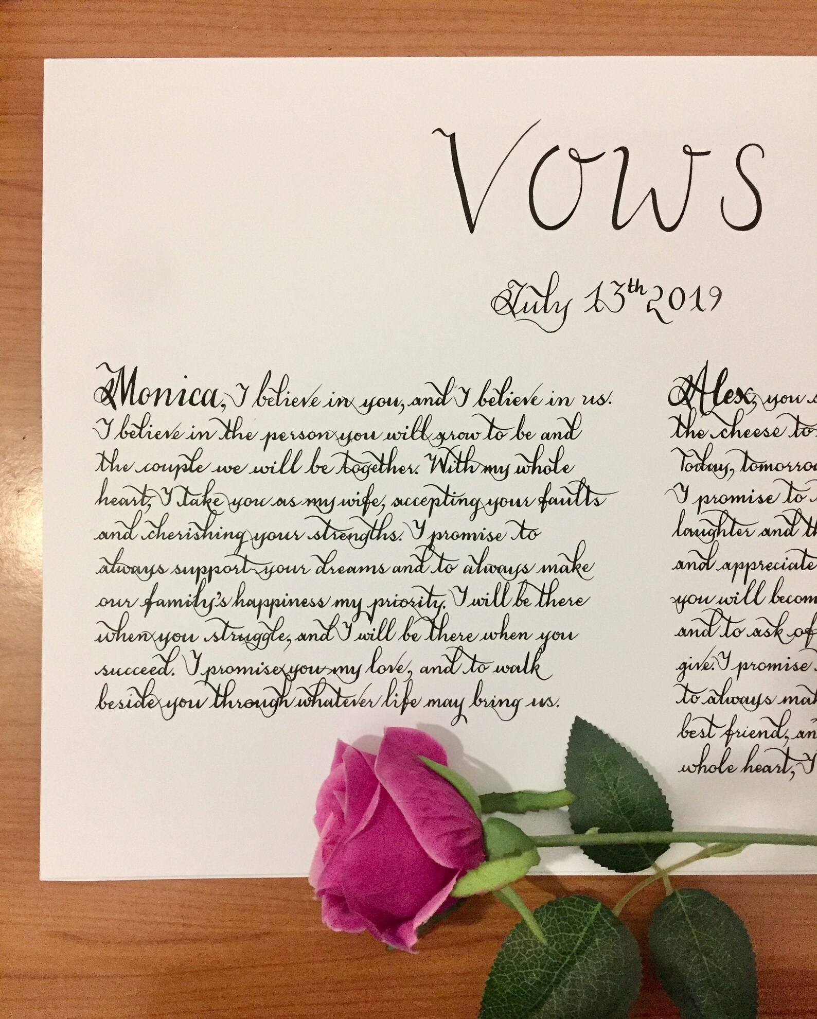 Vows Handwritten Vows Calligraphy Vows First Year Paper Etsy