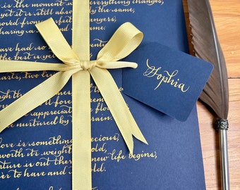 Gold ink on navy blue letter, Something blue custom, Custom handwritten letter, Custom handwritten poem, anniversary letter, birthday letter