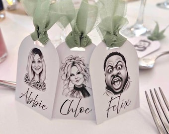 Tarjetas de mesa con caricaturas / Nombres de invitados con retratos / Decoración de mesa para Acción de Gracias