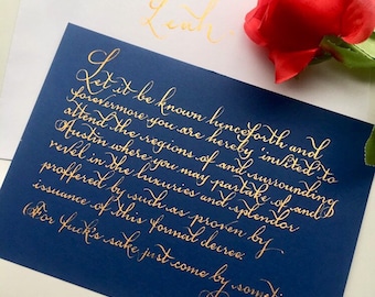 Gold ink on navy blue letter, Something blue custom, Custom handwritten letter, Custom handwritten poem, anniversary letter, birthday letter
