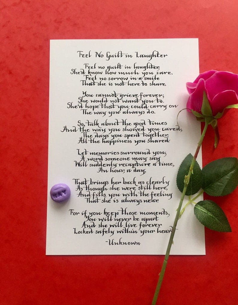 Funeral Poem Feel No Guilt in Laughter Death Death of Loved Etsy