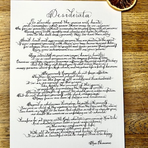 Desiderata Druck, Desiderata Kalligraphie, Desiderata Gedicht, benutzerdefinierter Gedichtdruck, handgeschriebene Desiderata, benutzerdefiniertes Freundgedicht, Max Ehrmann-Gedicht