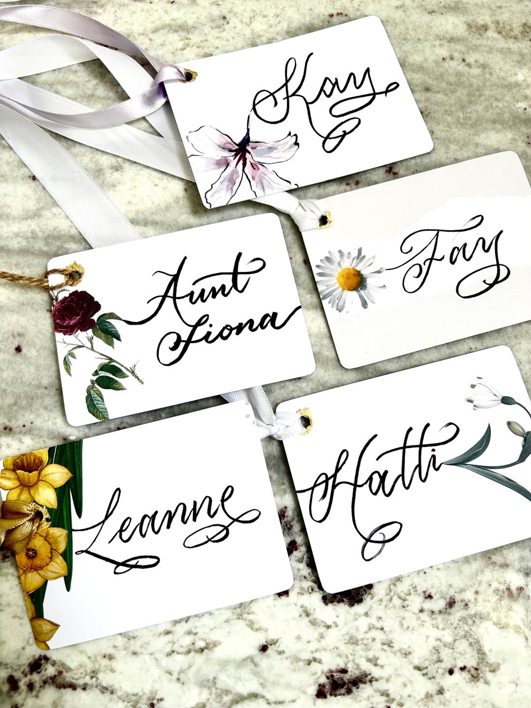 4 Birth Flower Tags, Custom Gift Tags, Birthday Name Tags, Custom ...