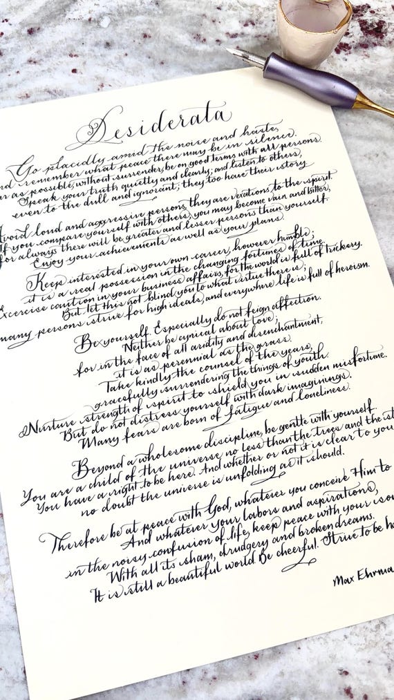 Desiderata Poem Calligraphy Print: Inspirational Wall Art
