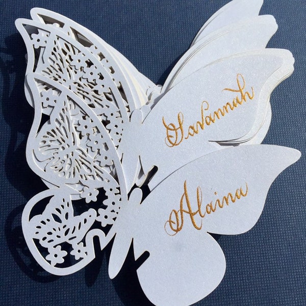 Butterfly Place Cards, Butterfly Name Cards, Butterflies, Wine Glass Card, Butterfly Wedding Decor, laser cut place Cards,