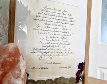 Calligraphy Wedding Poem: Captain Corelli's Mandolin, Love is a Temporary Madness