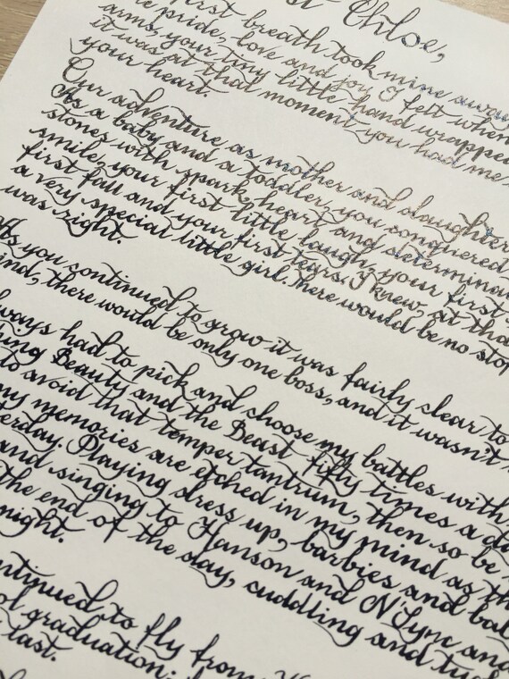 Pretty Handwritten Calligraphy letter or poem girlfriend Etsy