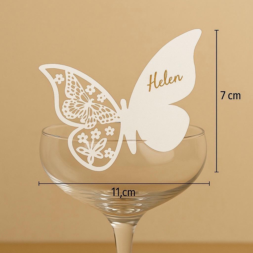 TFSYLISA Lot 100 Cartes Marque-Place Papillon Ajouré - Blanc Nacré - Mariage, Baptême, Anniversaire