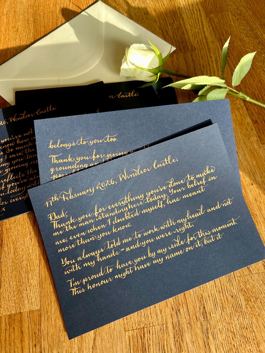 Luxury Handwritten Note Cards | Gold Calligraphy on Navy | Personalised ...