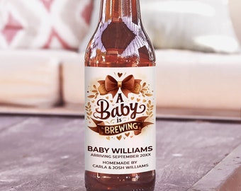 A Baby Is Brewing, Pregnancy Announcement, Custom Beer Label, Brown & Gold (2) - Editable Template, Instant Download, DIY Print