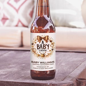 A Baby Is Brewing, Pregnancy Announcement, Custom Beer Label, Brown & Gold (3) - Editable Template, Instant Download, DIY Print