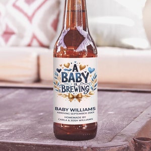 A Baby Is Brewing, Pregnancy Announcement, Custom Beer Label, Blue & Gold (4) - Editable Template, Instant Download, DIY Print