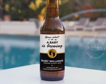 A Baby Is Brewing, Pregnancy Announcement Beer Label, Black & White - Editable Template, Instant Download, DIY Print