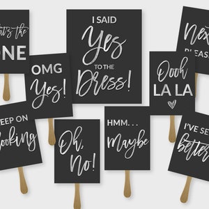 「I Said Yes to the Dress」ウェディングドレスショッピングパドルサイン - ブラック＆シルバー - 印刷可能なPDF、即時ダウンロード - #SFC