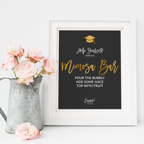 Graduation Mimosa Bar Sign, Black & Gold Foil - Printable Party Decoration, DIY Print, Instant Download - #GFC