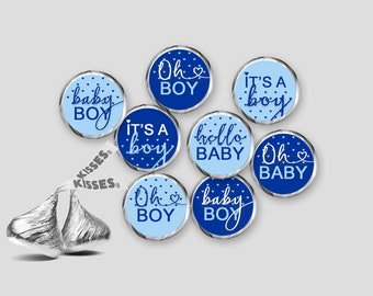 Baby Shower Hershey Kisses Labels - Blue Hearts Baby Boy Kisses Stickers - DIY Print, Printable PDF, Instant Download