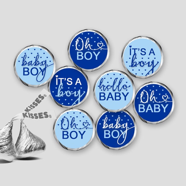 Baby Shower Hershey Kisses Etiquetas - Corazones Azules Baby Boy Kisses Pegatinas - Impresión DIY, PDF imprimible, Descarga Instantánea