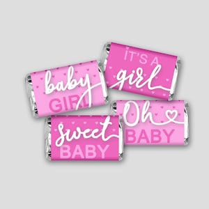 Baby Shower Mini Candy Bar Wrapper - Pink Hearts Baby Girl Candy Labels - DIY Print, Printable PDF, Instant Download