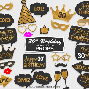 30th Birthday Photo Booth Props / Birthday Party Props / Black &amp; Gold ...