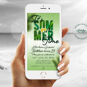 It's Summer Time Invitation, Electronic Summer Birthday Evite, Editable Template, Phone Invitation, Instant Download