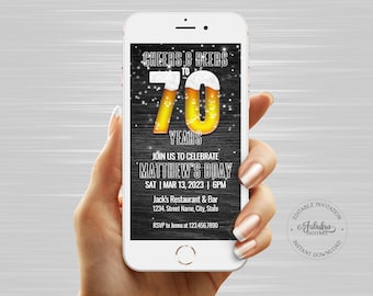Men's 70th Birthday Invitation, Cheers & Beers to 70 Years Birthday Evite, Editable Template, Digital Download