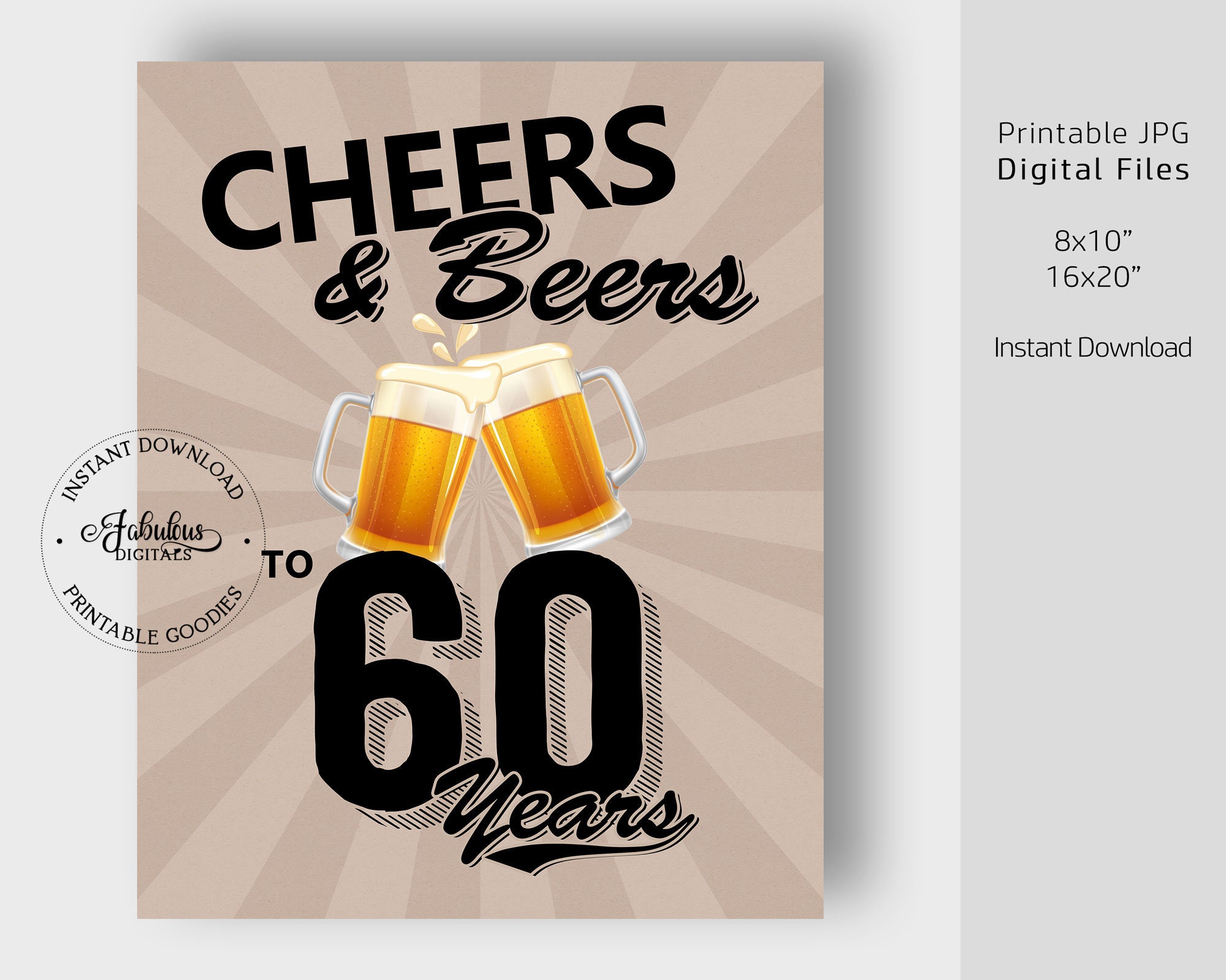 Cheers &amp; Beers to 60 Years Party Sign 60th Milestone Birthday | Etsy