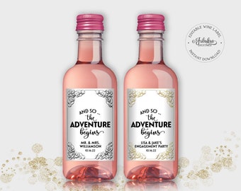 The Adventure Begins - Mini Wine Label, Wedding, Engagement Party Favor, Customizable - DIY Print, Editable Template