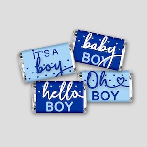 Baby Shower Mini Candy Bar Wrapper - Blue Hearts Baby Boy Candy Labels - DIY Print, Printable PDF, Instant Download