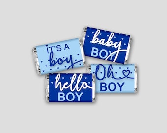 Baby Shower Mini Candy Bar Wrapper - Blue Hearts Baby Boy Candy Labels - DIY Print, Printable PDF, Instant Download