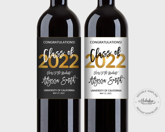 Class of 2022 Editable Graduation Wine Bottle Labels - Etsy