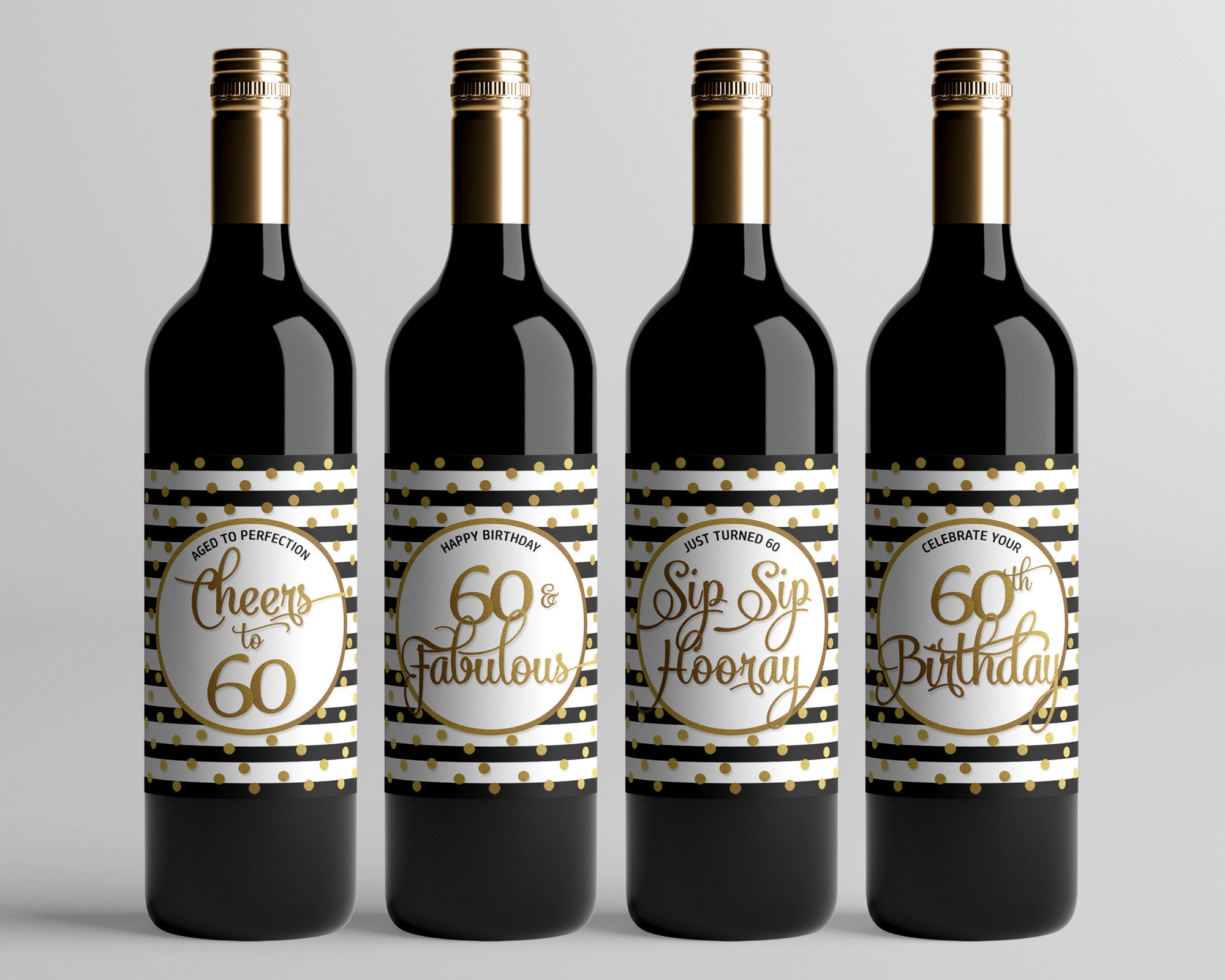 60th Birthday Party Wine Bottle Labels set of 4 Etsy UK