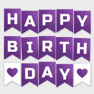 Purple Glitter Happy Birthday Banner Printable Glitter Party Banner