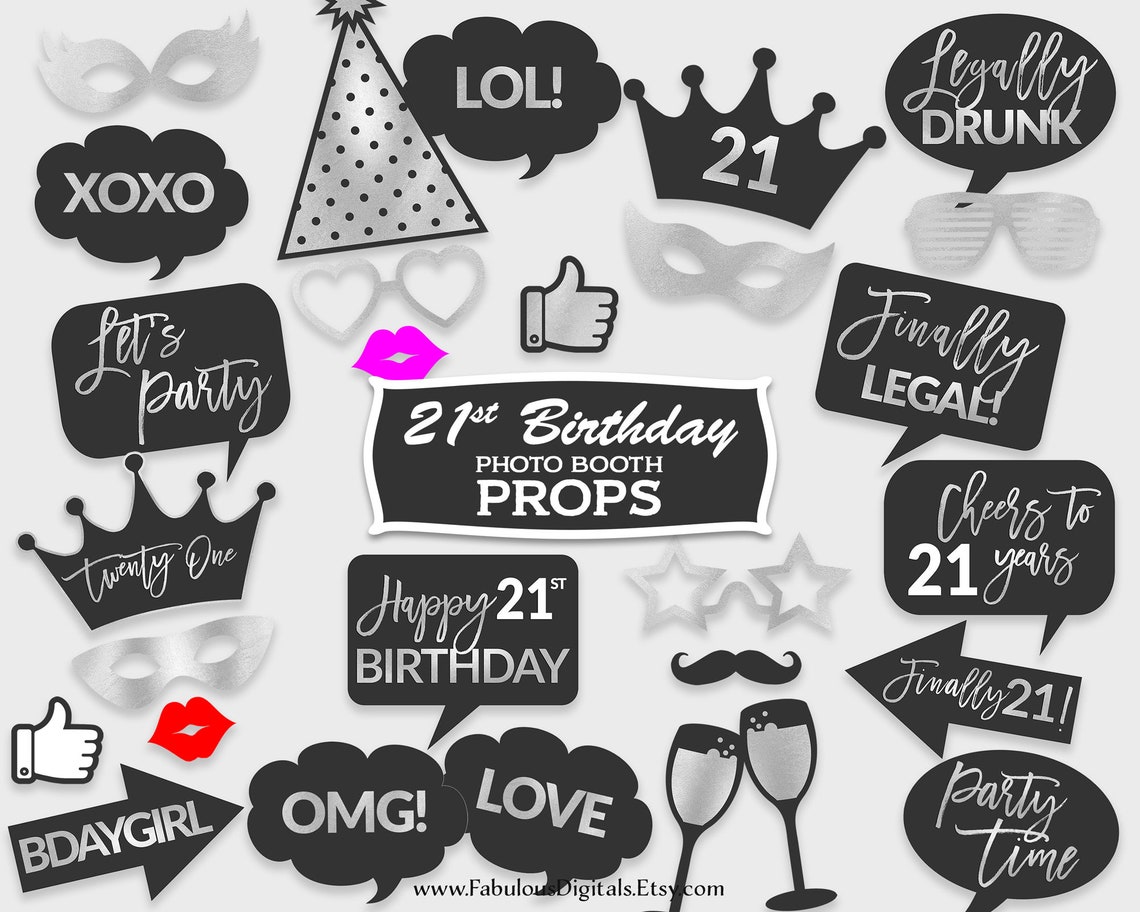 21st Birthday Photo Booth Props / Twenty One Party Props / - Etsy