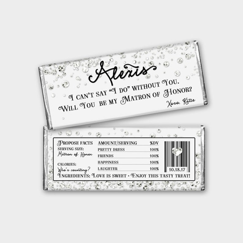 Customized - Candy Bar Wrapper Proposal Printable PDF #4CG DIY Print Confetti Glitters Will You Be My Bridesmaid? Maid of Honor etc