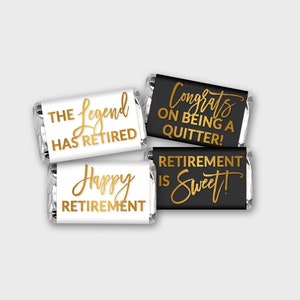 Happy Retirement Mini Candy Wrapper, Mini Candy Label, Black-White & Gold Foil - Printable PDF, Instant Download - #GFC