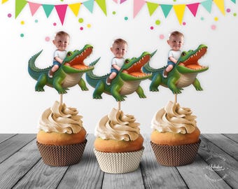 Alligator Custom Photo Face Cupcake Topper, Personalized Alligator Photo Birthday Cupcake Toppers - Digital File, DIY Print