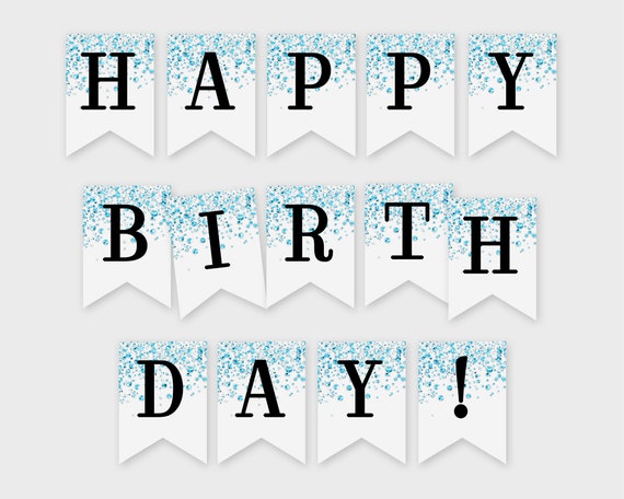 Sag Ko officiel Happy Birthday Printable Banner Blue Confetti Glitters - Etsy