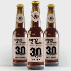 30th Birthday Beer Labels, Cheers & Beers, 30th Milestone Birthday Party - Printable PDF, DIY Print, Instant Download