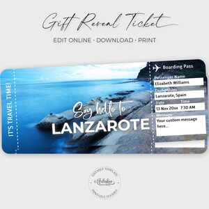 Urlaub auf Lanzarote, Kanarische Inseln Travel Ticket, Lanzarote Bordkarte / DIY Print, bearbeitbare Vorlage