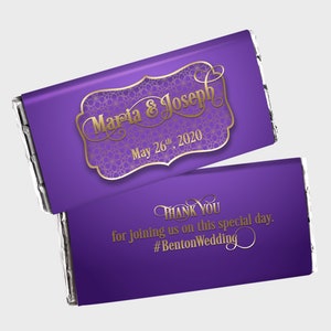 Gold & Purple Candy Wrapper, Wedding Engagement Anniversary Party Favor, Customized Chocolate Label, DIY Print, Printable PDF