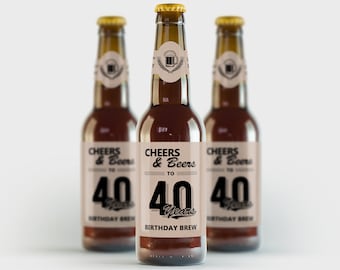 40th Birthday Beer Labels, Cheers & Beers, 40th Milestone Birthday Party - Printable PDF, DIY Print, Instant Download
