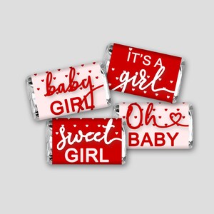 Baby Shower Mini Candy Bar Wrapper - Red Hearts Baby Girl Candy Labels - DIY Print, Printable PDF, Instant Download