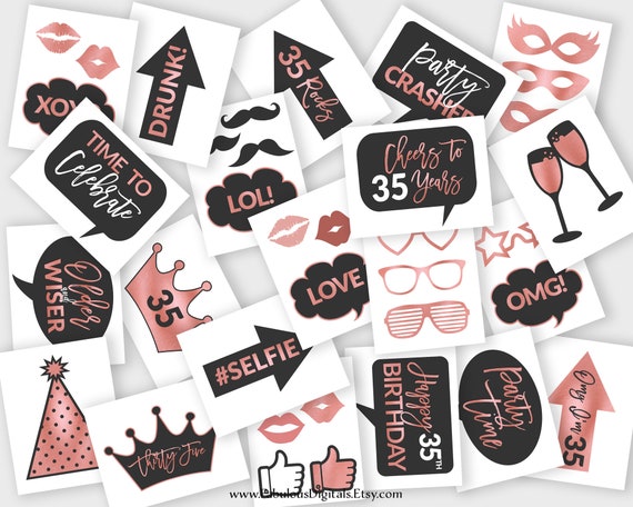 35th Birthday Photo Booth Props / Oggetti di scena per feste di