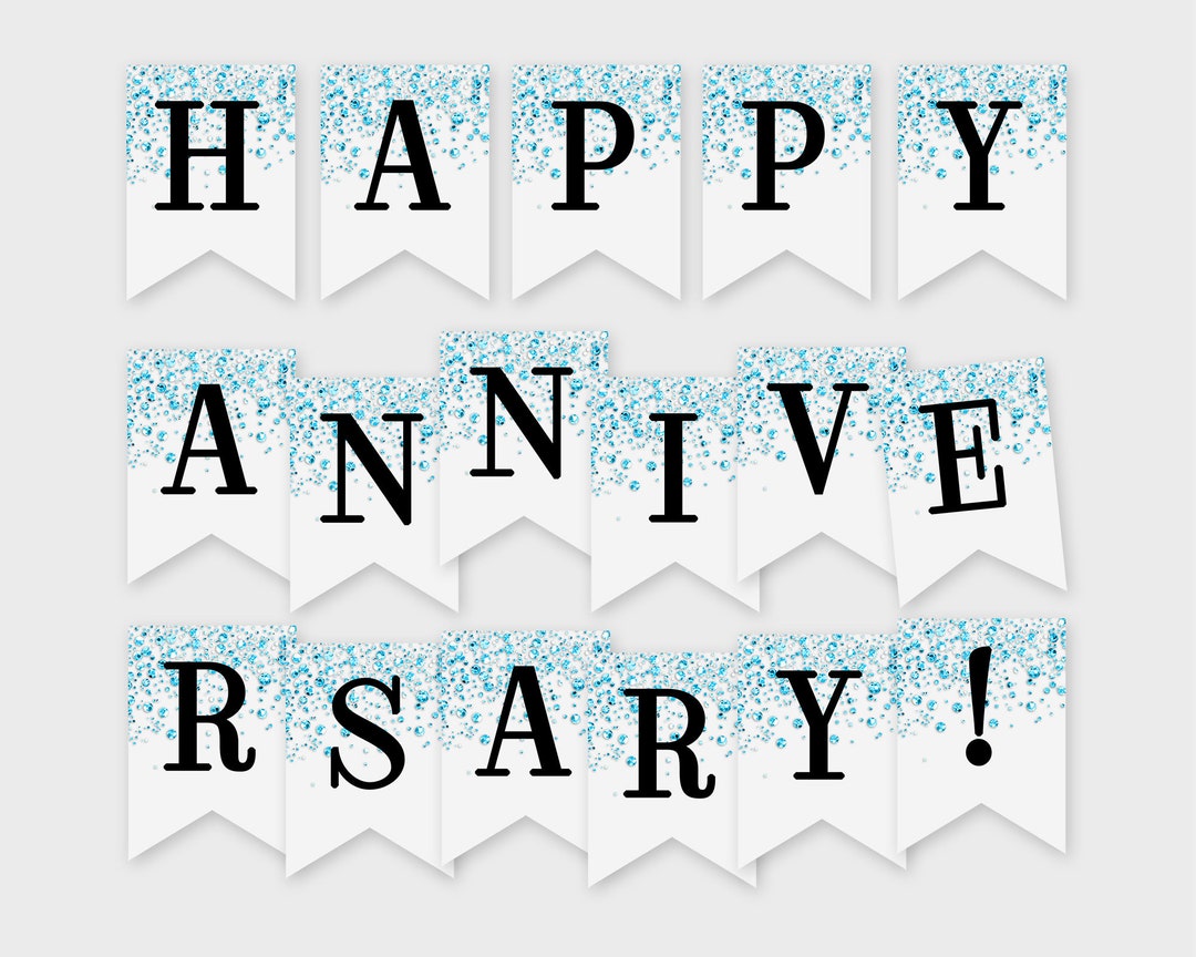 Happy Anniversary Printable Banner - Blue Confetti Glitters - Printable ...